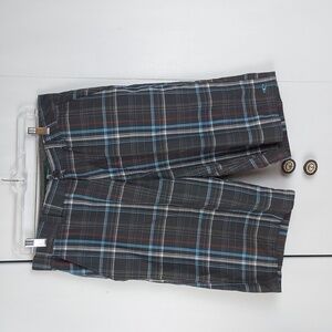 O' Neil |Mens Dark Gray White Blue Plaid Board Shorts Preppy  Casual Sz.34